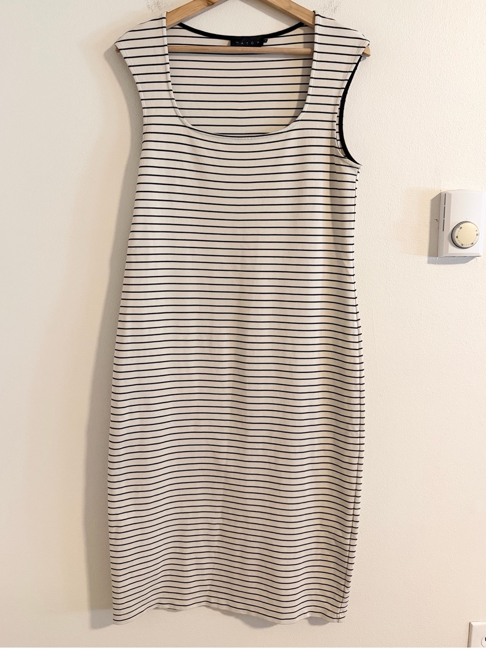 Hatch The Janelle Maternity Dress Women's Medium Striped Bodycon Ivory Black - Picture 3 of 9